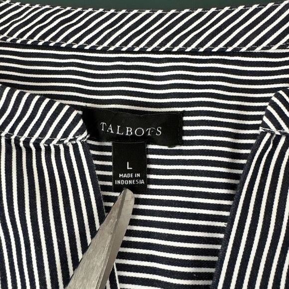 Talbots Women Pt Large Popover Blouse Tunic Cotton Classic Stripe Nautical (516) - Picture 7 of 13